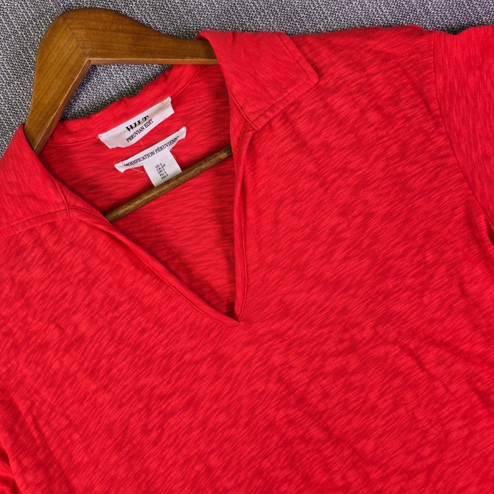 Wilt Peruvian Edit Polo Shirt Womens S Red Slub Knit V Neck Collared Minimalist
